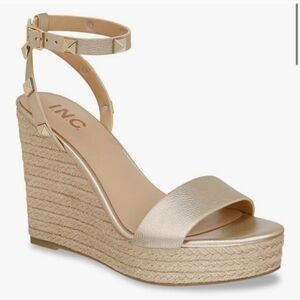 INC International Concepts Metallic Gold Wedge Sandals